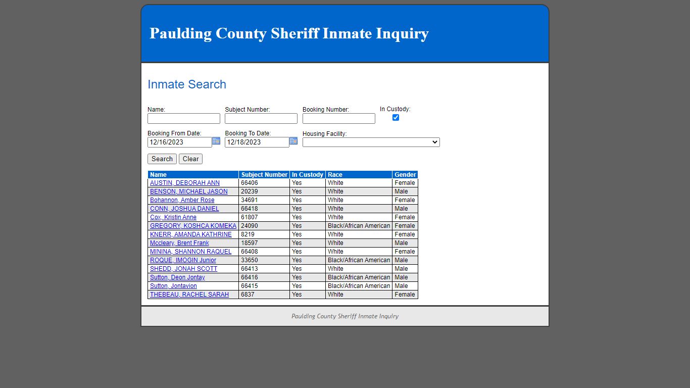 Inmate Search - Paulding County, Georgia